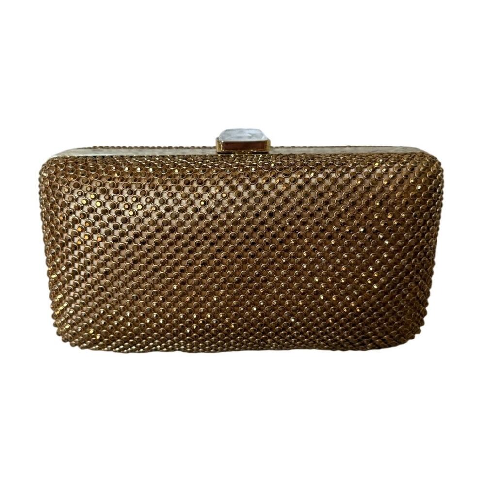 Sondra Roberts Gold Rhinestone Box Clutch Evening Bags